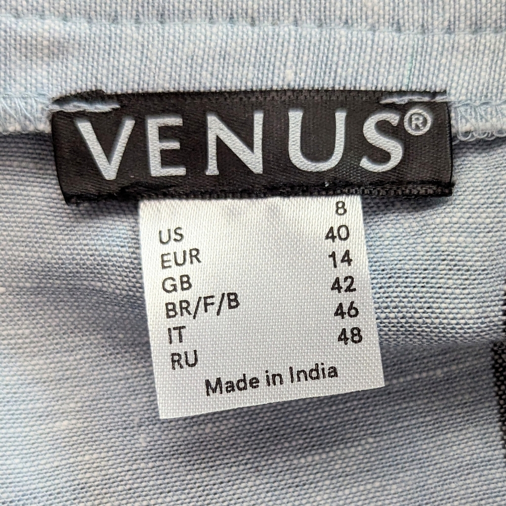 Venus Blue Stripe Wide Leg Light Airy‎ Cotton Blend Pants, Tie Front Detail, 8 - Picture 6 of 7